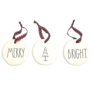 Rae Dunn Set of 3 White Christmas Ceramic Holiday Ornaments New in Box
